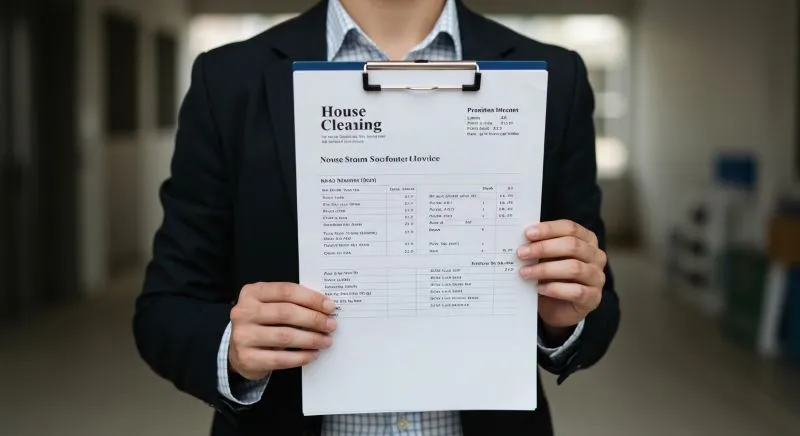 House cleaning business invoice with cleaning supplies listed.